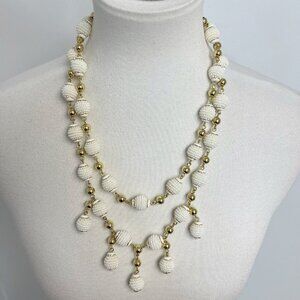 J. CREW  White Beaded double strand Necklace Black Lace